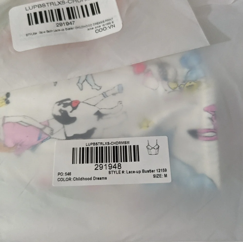 NWT Parade Afterglow‎ Lace-Up Corset Glow Satin Top in Summer Doodles Size M